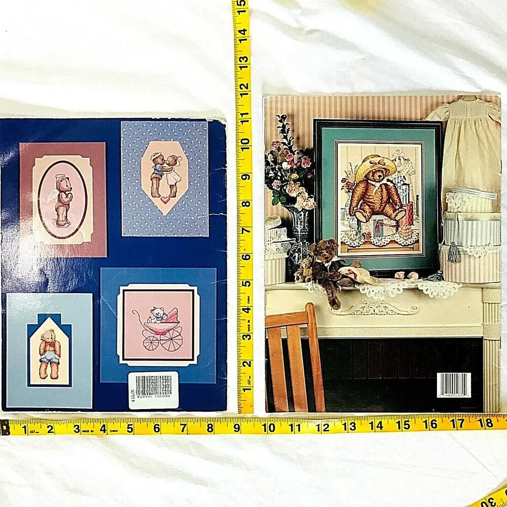 Cross Stitch (2) Vtg Pattern Books Bear Crossing Treasured Teddies  Alma Leisure